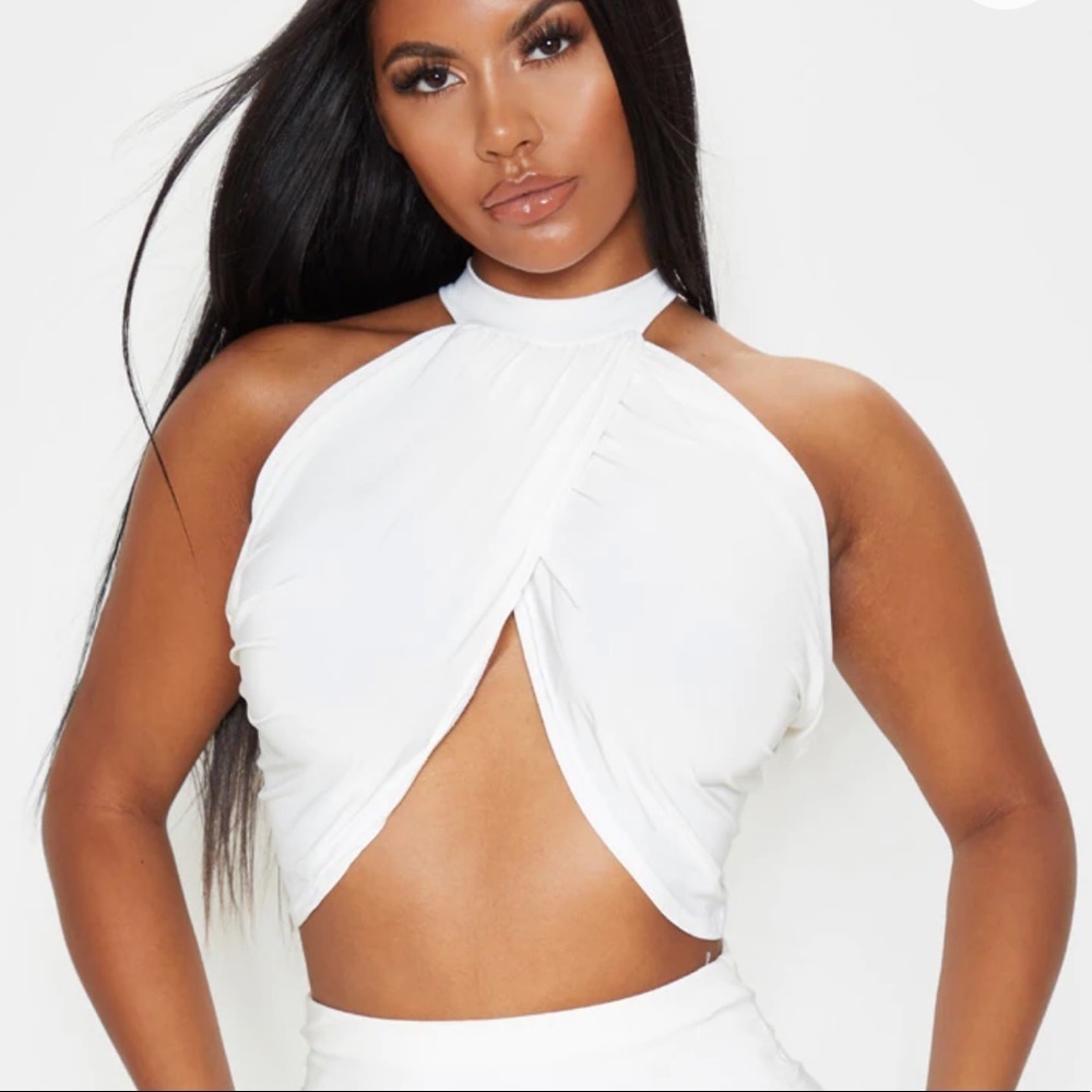 White ribbed  crop tank top PLT‎